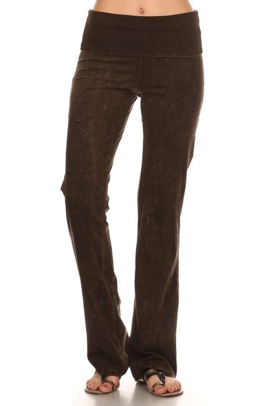 Chatoyant Bootcut Mineral Wash Fold Over Waist Pants Brown Small